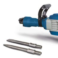 Abbruchhammer AB1900 von Scheppach, gezeigt von der Seite mit zwei Meißeln im Vordergrund.