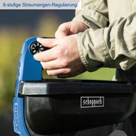 Der Akku-Handstreuer C-GSP800-X von Scheppach verfügt über eine 8-stufige Streumengen-Regulierung für präzise Dosierung.