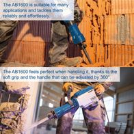 AB1600 demolition hammer featuring soft grip and 360° adjustable handle for comfortable use, reliable performance for various tasks