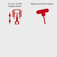 The petrol lawnmower MS175-51 Scheppach features a 171 cm³ engine with 5.4 PS and a rope pull starter.