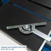 Scheppach mitre cutting unit with angular stop for accurate cuts between -45° and +45°