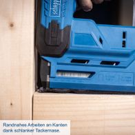 Scheppach Akku-Klammer- und Nagelpistole mit schlanker Tackernase für präzises Arbeiten an Kanten
