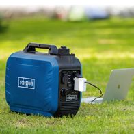 Scheppach Inverter-Stromerzeuger SG2500i mit Anschlussklemmen und Steckern für verschiedene Geräte