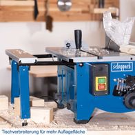 Die Tischverbreiterung der Scheppach Tischkreissäge HS80 bietet mehr Auflagefläche für präzises Arbeiten.