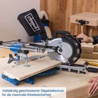 Vollständig geschlossener Sägeblattschutz für maximale Arbeitssicherheit. Die Kappzugsäge HM216 von Scheppach bietet einen vollständig geschlossenen Sägeblattschutz, der die Sicherheit während der Arbeit erhöht.