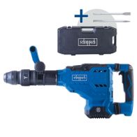 Scheppach-Abruchhammer mit integriertem Werkzeugkoffer und Zubehör, inklusive Spitz- und Flachmeißel