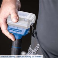 The Scheppach cordless impact drill C-CD45-X features a practical belt clip, ideal for working on a ladder.