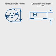 The paint remover LFR720 by Scheppach has a removal width of 80 mm and a lateral removal height of 27 mm.