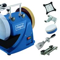 Scheppach-Wasserschleifmaschine mit integriertem Zubehör für Schleifscheiben und Halterungen