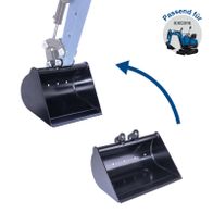 Scheppach-Böschungslöffel (530 mm) mit Anbindung für EXC815-Maschine, Detailansicht des Schaufelkopfs und der Halterung