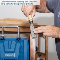 Die Lederscheibe beseitigt den Grat und sorgt somit für eine perfekte Schärfe. Das Nass-Schleifsystem TIGER 5000S Scheppach eignet sich ideal zum Schleifen und Polieren von Metall und anderen Materialien.