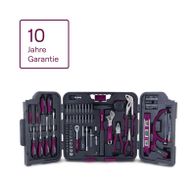 Der Werkzeugkoffer MH100 Gomag bietet eine 10-jährige Garantie. Er enthält 90 Teile, darunter Schraubendreher, Zangen, Schlüssel und Messwerkzeuge. Ideal für Handwerker und Heimwerker.