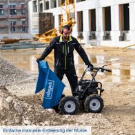 Manuelles Entleeren von Mulden mit Scheppach-Dumper, einfache Bedienung