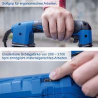 Abbruchhammer mit ergonomischem Griff und einstellbarer Schlagzahl zwischen 200–2100 bpm für präzises Arbeiten