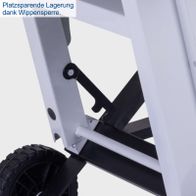 Platzsparende Lagerung dank Wippensperre. Die Wippkreissäge HS550 von Scheppach ermöglicht eine kompakte Aufbewahrung durch eine integrierte Wippensperre.