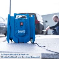 Kompressor mit 4 Meter Arbeitsradius durch 4 Meter Schlauch und Anschlusskabel