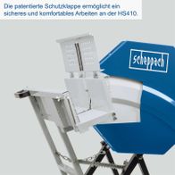 Patentierte Schutzklappe für Wippsäge HS410 mit ergonomischer Sicherheitseinrichtung