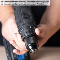 25 Drehmomentstufen und 1 Bohrstufe ermöglichen ein material- und anwendungsgerechtes Arbeiten.