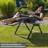 Ergonomische Klappliege mit hoher Rückenlehne für bequeme Sitzposition im Garten