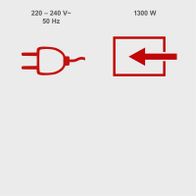 Elektro-Rasenmäher mit 220–240 Volt, 1300 Watt, 50 Hz – Schnittbreite und technische Daten