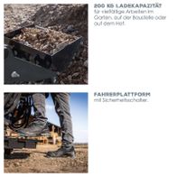 Kompaktlader mit 200 kg Ladekapazität für Garten-, Baustellen- und Hofarbeiten, Fahrerplattform mit Sicherheitsschalter