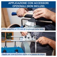 Das Scheppach-Affilacese kann Äxte bis zu 170 mm Kopf-Länge schärfen. Ideal für gerade Scheren und Heckscheren.