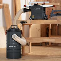Absauganlage PX-AS-100 Practixx mit 1200W Leistung und 215 m³/h Luftstrom. 65L Behälter für effektive Absaugung. Inklusive Schlauch und Anschlussmöglichkeiten.