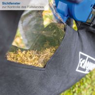 Der Akku-Laubsauger/-bläser BC-BLV720-X von Scheppach verfügt über ein Sichtfenster zur Kontrolle des Füllstands.