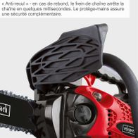 Scheppach-Kettensäge mit Anti-Rücklauf-Funktion und Handschutz für schnelle Unterbrechung der Kette