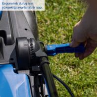 Ergonomische Höhenverstellung für Komfort beim Bedienen der Scheppach-Rasenmähe