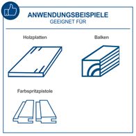 Anwendungsbeispiele für die Akku-Handkreissäge C-HCS165-X von Scheppach. Geeignet für Holzplatten, Balken und Farbspritzpistole. Sägeblatt Ø165mm, maximale Schnitttiefe 53mm bei 45°, mit LED.