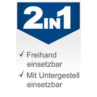 Werkzeug-Logo mit '2IN1'-Markierung für freihändige und untergestgestellte Einsatzmöglichkeiten