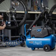 Der Scheppach Kompressor GK240ofx mit 24L Tank und 1,5 HP Leistung. 180 Liter pro Minute. Ideal für Heimwerker.
