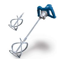 Handrührgerät PM1600 von Scheppach mit 1600W Leistung, 2-Gang-Getriebe und Drehzahlregulierung. Gezeigt von der Seite mit zwei Rührwerkzeugen.
