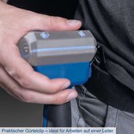 Praktischer Gürtelclip – ideal für Arbeiten auf einer Leiter. Der Akku-Bohrschrauber BC-DD60-X von Scheppach bietet ein Drehmoment von 60Nm, 25+1 Drehmomentstufen und eine LED-Beleuchtung. Brushless-Technologie für effizientes Arbeiten.