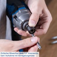 Einfache Bitwechseleinrichtung für 1/4" Innensechskantaufnahme mit Verriegelungshülse