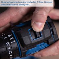 Schlagbohrschrauber mit Drehzahlregelung über 2-Gang-Getriebe und einstellbarem Schlagwerk