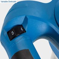 Das Handrührgerät PM1600 von Scheppach bietet eine variable Drehzahlregelung mit zwei Gängen. Die Drehzahl kann stufenlos zwischen 4 und 5 eingestellt werden.