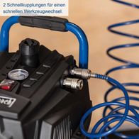 Der Scheppach Kompressor HC35V verfügt über 2 Schnellkupplungen für einen schnellen Werkzeugwechsel.