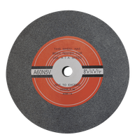 Scheppach Schleifscheibe mit Aufkleber, Durchmesser 200 mm, 20 mm dick, 15,88 mm Bohrung. Gepolstert, rot-schwarzes Design. Gezeigt von vorne.