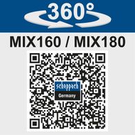 Der Betonmischer MIX160 von Scheppach bietet eine 360°-Drehfunktion für flexible Nutzung. Weitere Details finden Sie unter dem QR-Code.