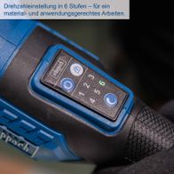 Drehzahlregelung für Akku-Winkelschleifer mit sechs Stufen