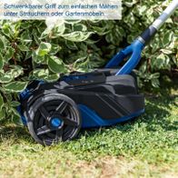 Ergonomischer Griff für leichtere Handhabung beim Mähen unter Büschen oder Möbeln