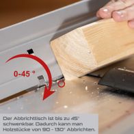 Abrichttisch mit einstellbarer Neigung von 0 bis 45 Grad für Holzstücke mit Abrichtwinkeln von 90 bis 130 Grad