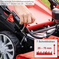 Schnitthöhen-Einstellung für Rasenmäher mit 7 Stufen von 25 bis 75 mm