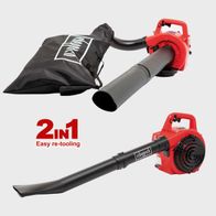 The Scheppach Leaf Blower & Vacuum LBH2600P features easy re-tooling between vacuum and blower functions. 2-in-1 design for versatile use.