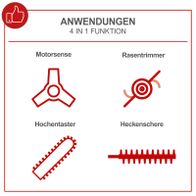 Multifunktionswerkzeug mit Hochentaster, Rasentrimmer, Heckenschere und Motorsense für Gartenarbeit