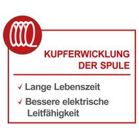 Kupferwicklung der Spule: Lange Lebensdauer, bessere elektrische Leitfähigkeit.