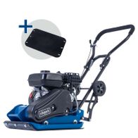 Scheppach-Rüttelplatte mit integrierter Fahrvorrichtung und Gummiplatte, 11 kN Druckkraft