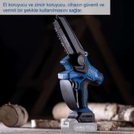 Scheppach-Kettensäge mit Hand- und Kettenbremse für sichere und effiziente Nutzung.